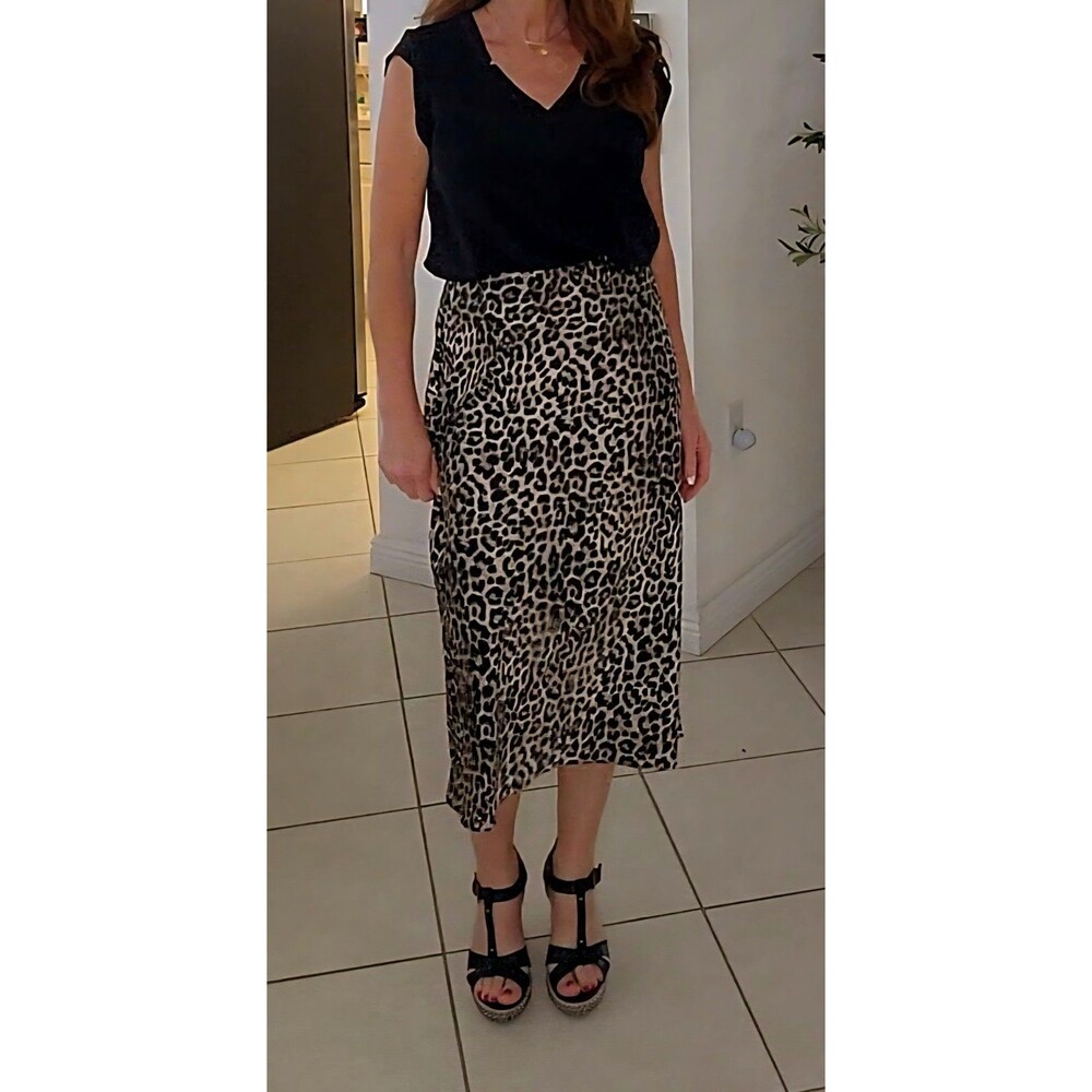 Mob Wife Leopard Animal Print Y2K Midi Skirt 90s Satin Slip Women's Medium